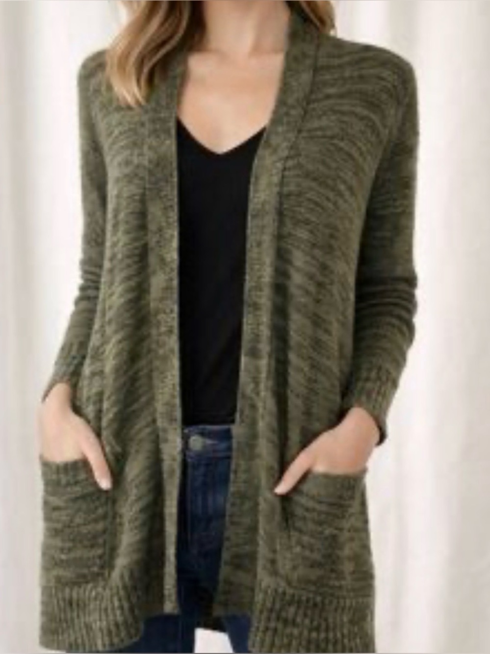 Anthropologie, Olive Green Marled Cardigan, sz S